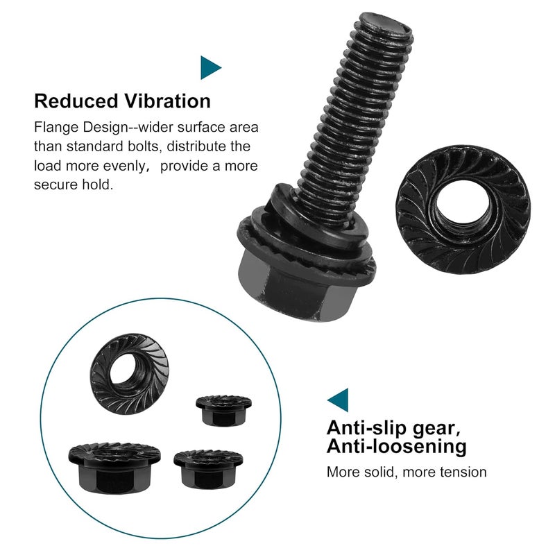 SATANTECH 272Pcs Flange Hex Bolts and Nuts Kit,M6 Bolt,M8 x1.25 Bolts,M10-1.5, Metric Bolt Assortment,Alloy Steel Class 10.9 Black Zinc Plated,Full Coarse Thread (12mm to 30mm) - Image 2